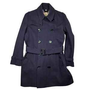 Men's Burberry Brit Coat Small Kensington Mid Trench Navy Blue Wool